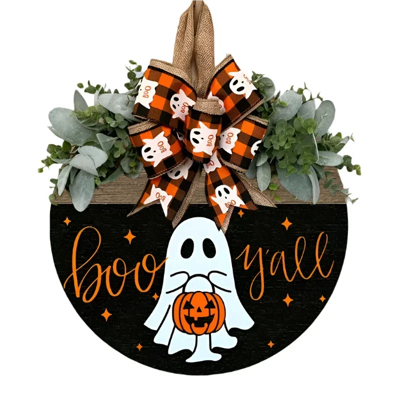 Halloween Ghost & Pumpkin Wreath-0
