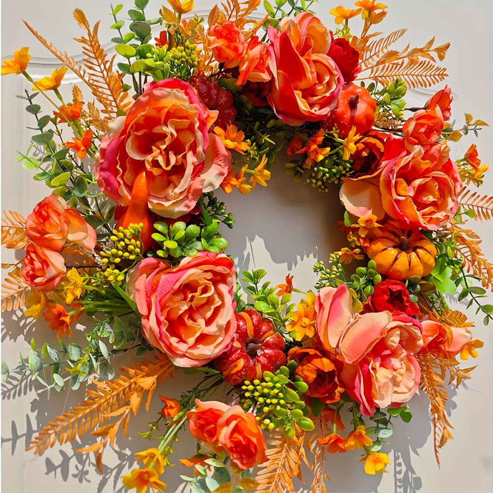 Pumpkin & Peony Halloween Wreath-1