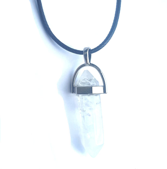 Crystal Pointed Pendant Necklace - Rock Quartz-0