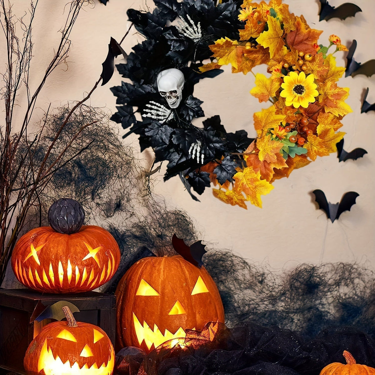 Skull Halloween Wreath Door Decor-1