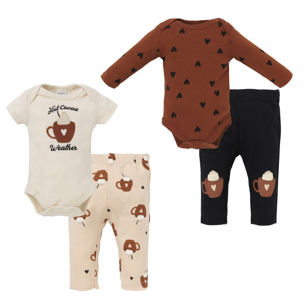 Foxy Baby Pamut Rövid és hosszú ujjú body + nadrág szett (68) - Forró csoki-0