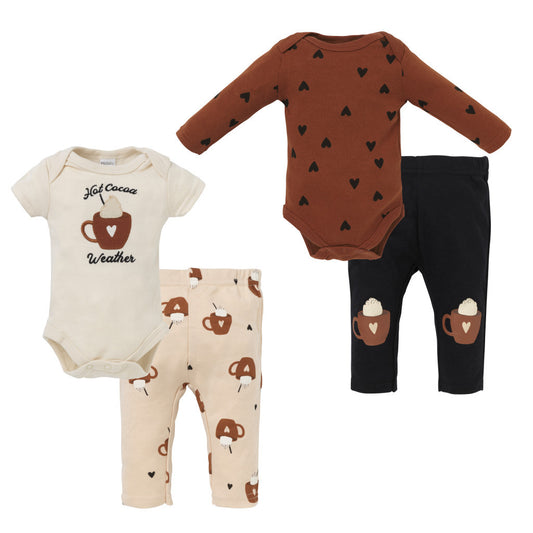 Foxy Baby Pamut Rövid és hosszú ujjú body + nadrág szett (68) - Forró csoki-0