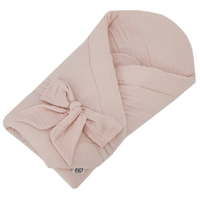 EKO Muszlin pólya kókusz kivehető betéttel és masnival 75x75 cm - Powder pink-1