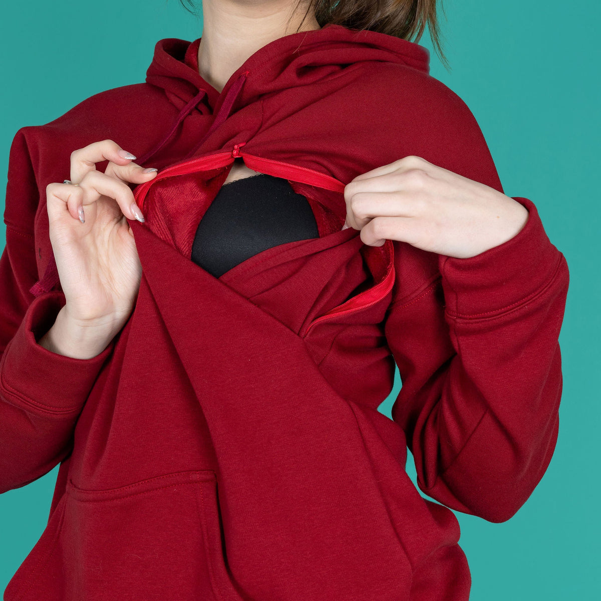 Burgundy Fleece-Lined Breastfeeding Hoodie | Nursing Hoodie-4