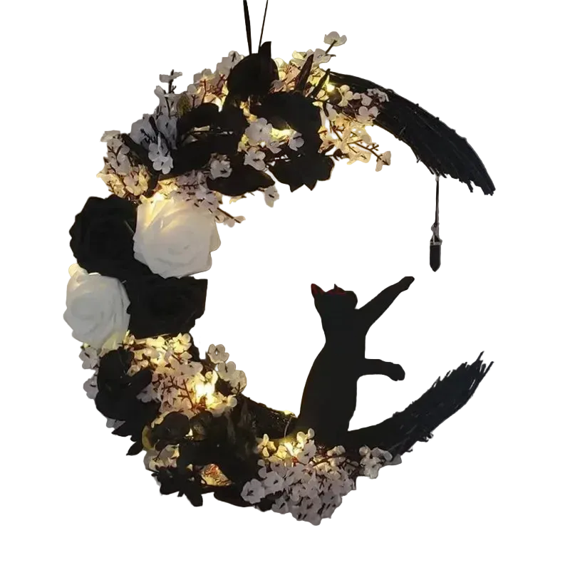 Gothic Halloween Wreath Cat-0
