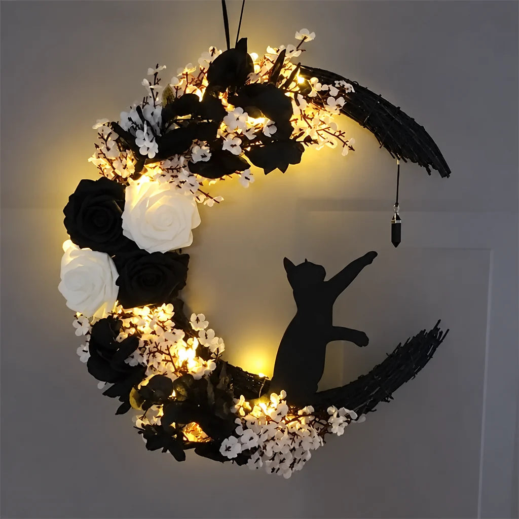 Gothic Halloween Wreath Cat-1