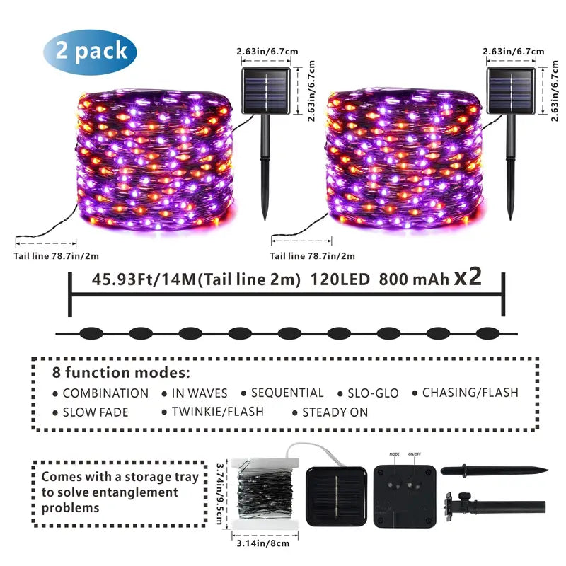 Enhance Your Halloween Ambiance with 2 Pack Orange & Purple Solar Halloween Lights-1