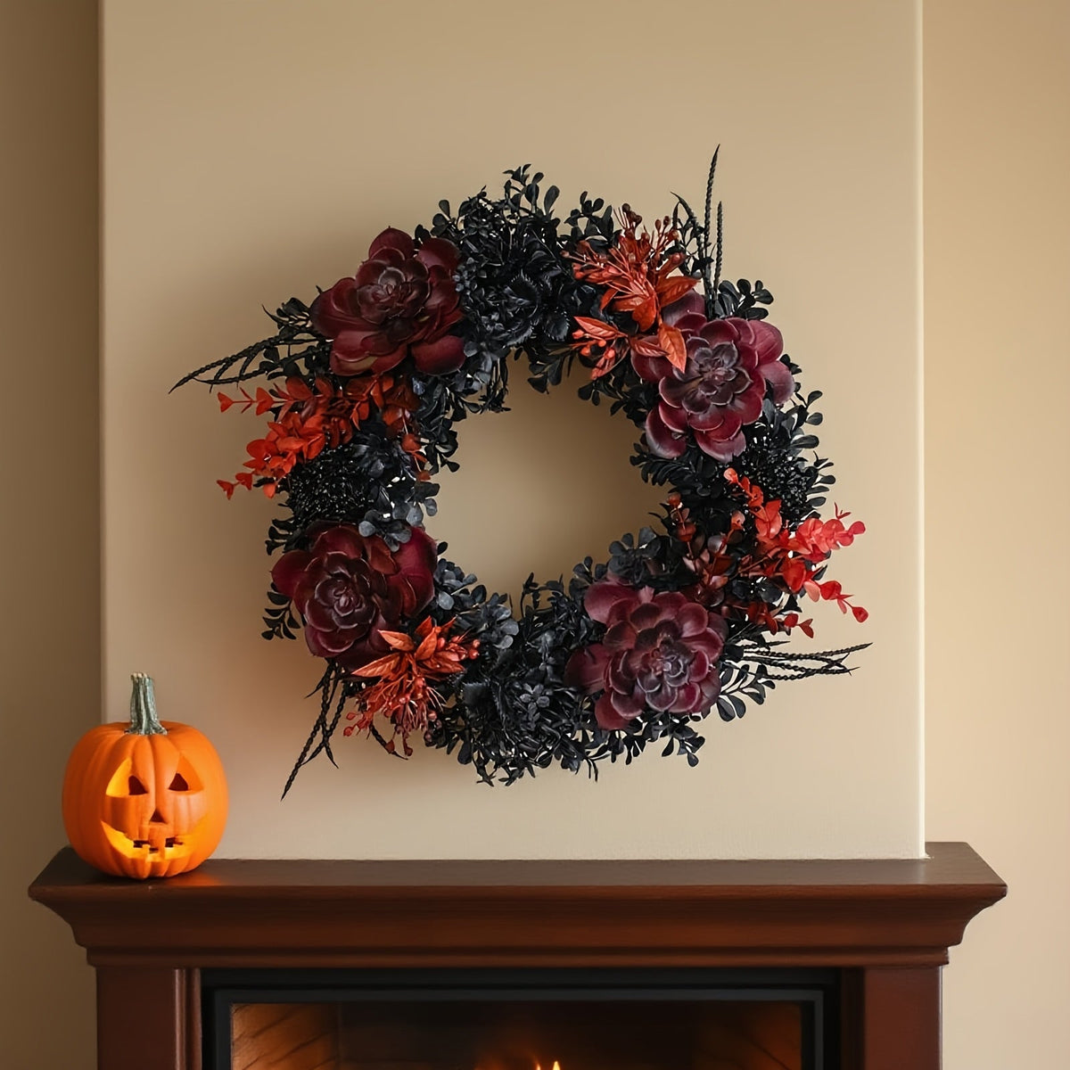 Halloween Black Red Wreath-1