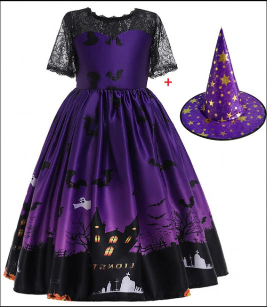 Halloween Princess Dress Halloween Printed Mesh-0