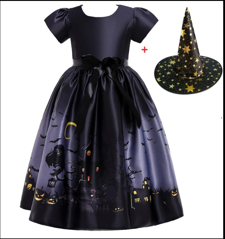 Halloween Princess Dress Halloween Printed Mesh-1