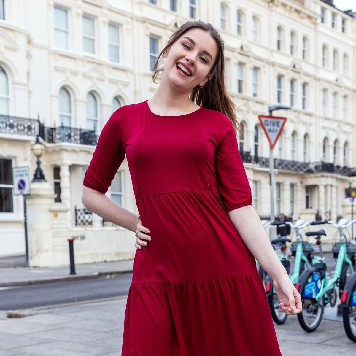 Burgundy Cotton Midi Breastfeeding Dress | Nursing Dress | MilkyMoon-3