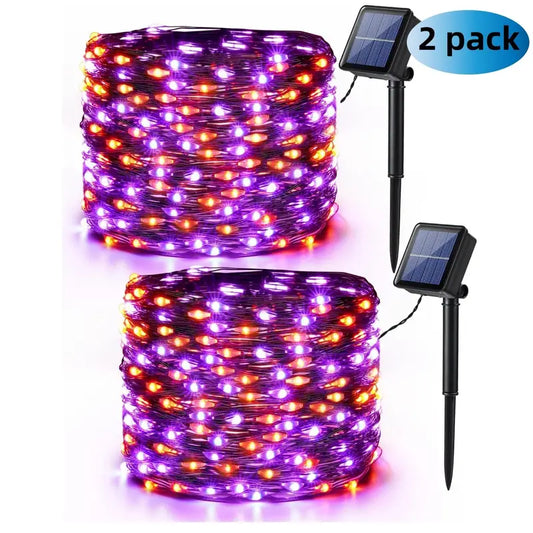 Enhance Your Halloween Ambiance with 2 Pack Orange & Purple Solar Halloween Lights-0