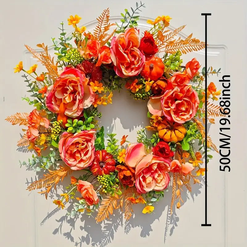 Pumpkin & Peony Halloween Wreath-3