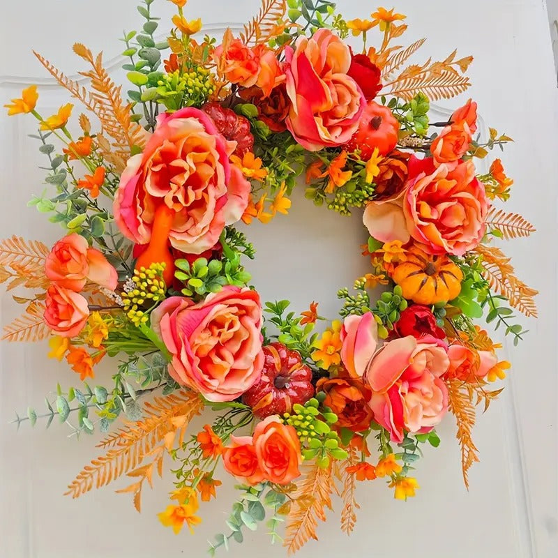 Pumpkin & Peony Halloween Wreath-2