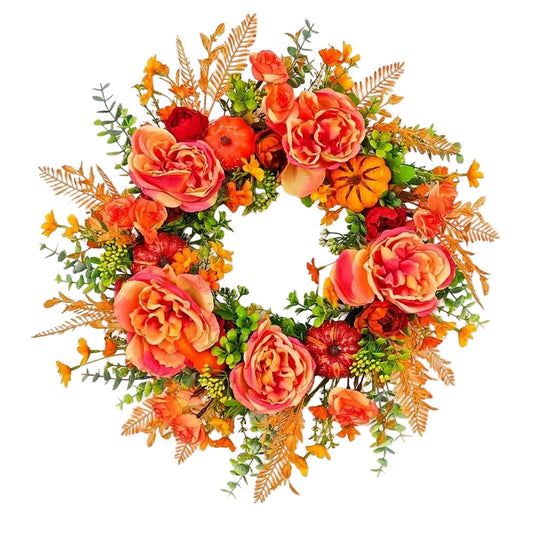 Pumpkin & Peony Halloween Wreath-0