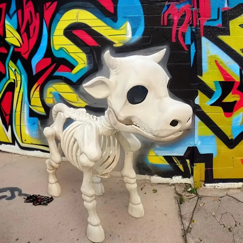 Halloween Bull Skeleton Statue Decor-1