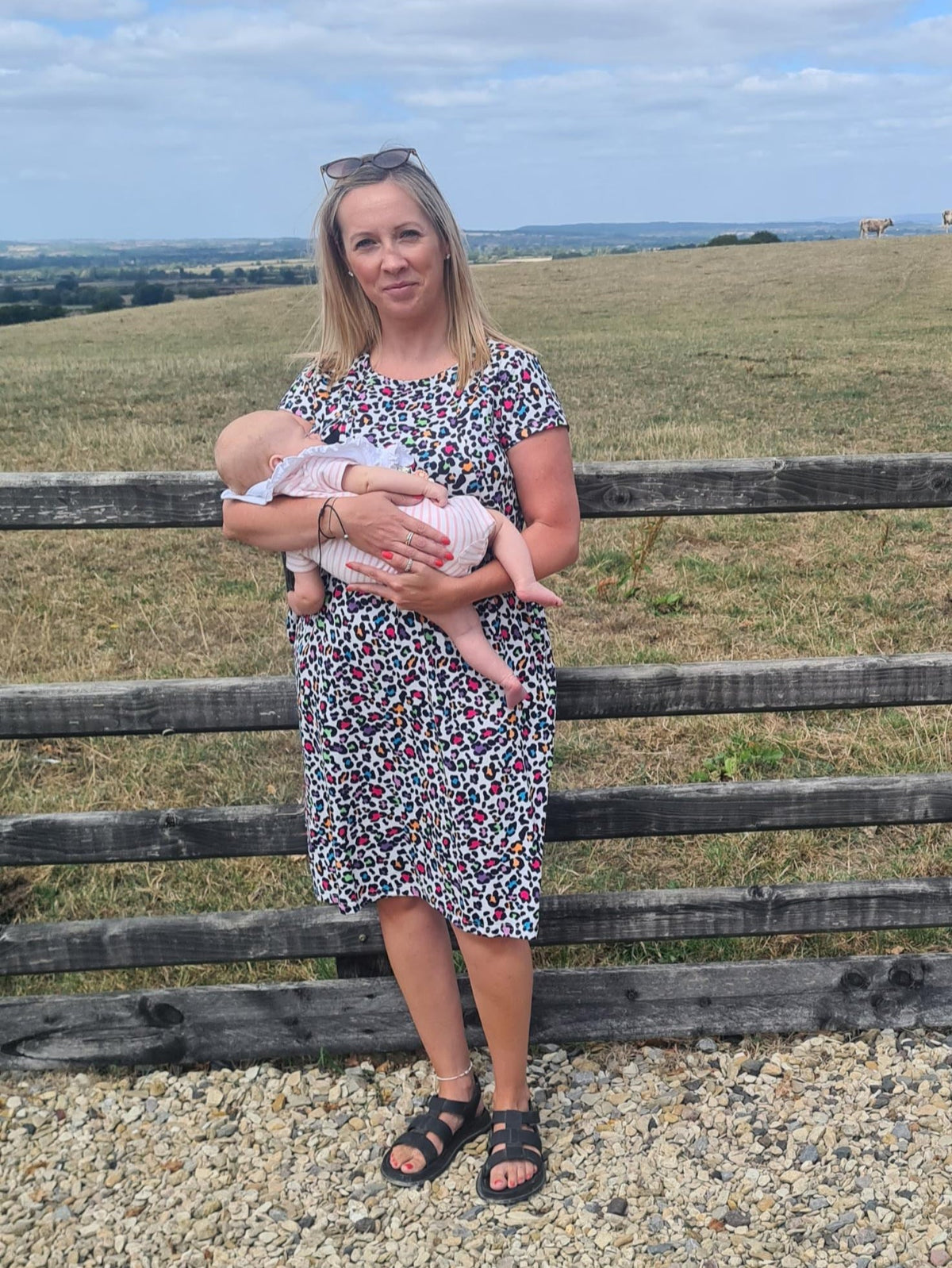 Rainbow Leopard Breastfeeding Dress | Knee Length Nursing Dress-4