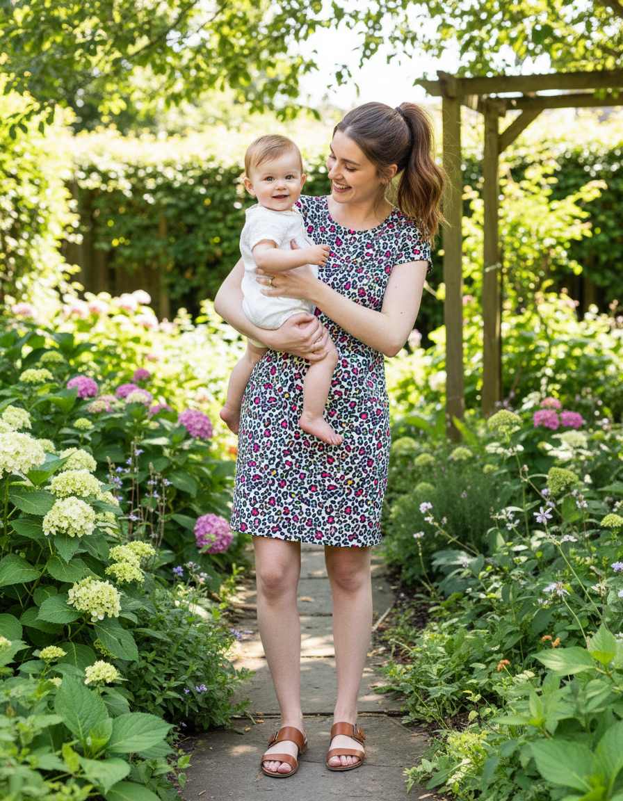 Rainbow Leopard Breastfeeding Dress | Knee Length Nursing Dress-0